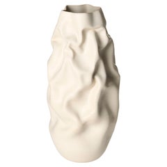 Tall White Crumpled Form No 152, a creased vase by Nicholas Arroyave-Portela