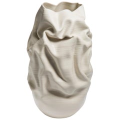 Tall White Crumpled Form No 31, Ceramic Vessel by Nicholas Arroyave-Portela