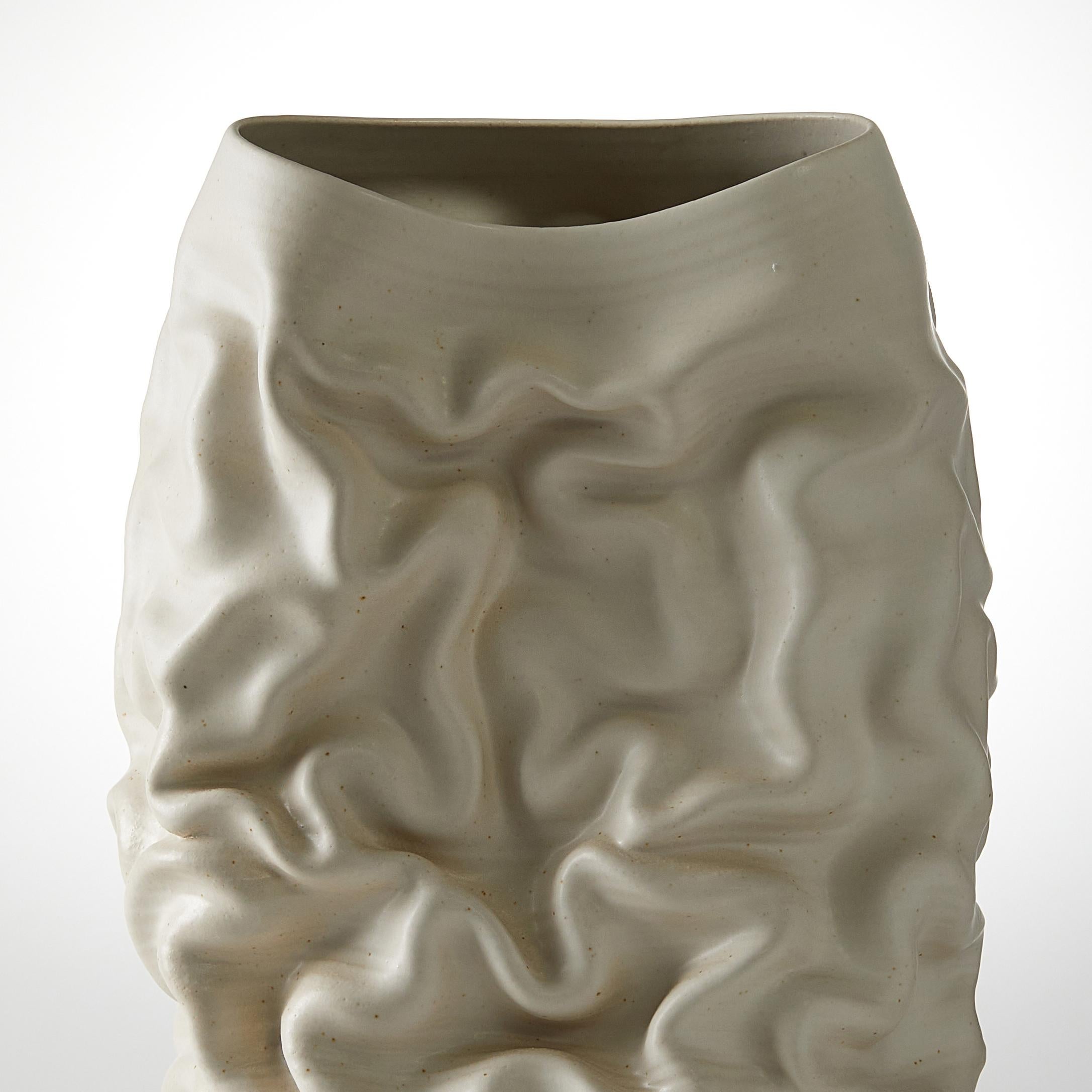 Hand-Crafted Tall White Dehydrated Form No 43, a Ceramic Vessel by Nicholas Arroyave-Portela