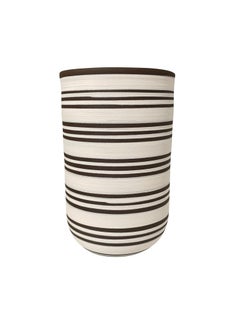 Vaso alto con fondo bianco e tripla striscia marrone scuro, Turchia, Contemporary