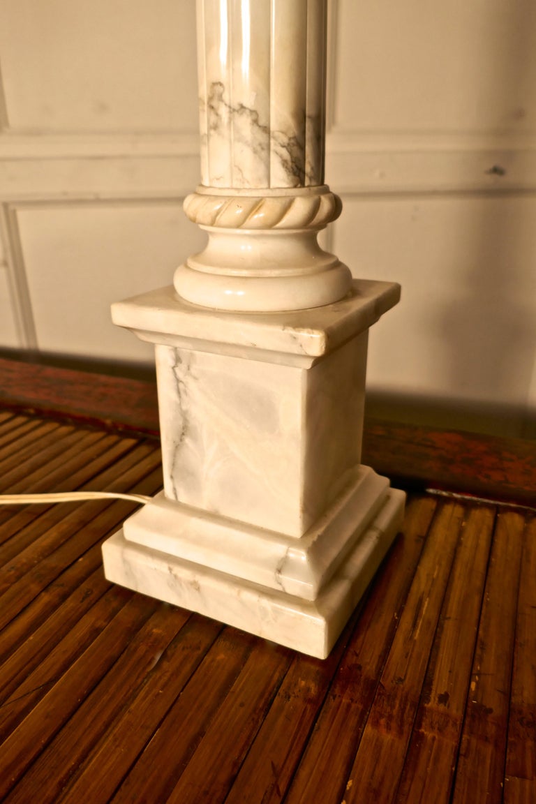 Tall White Marble Corinthian Column Table Lamp For Sale at 1stDibs