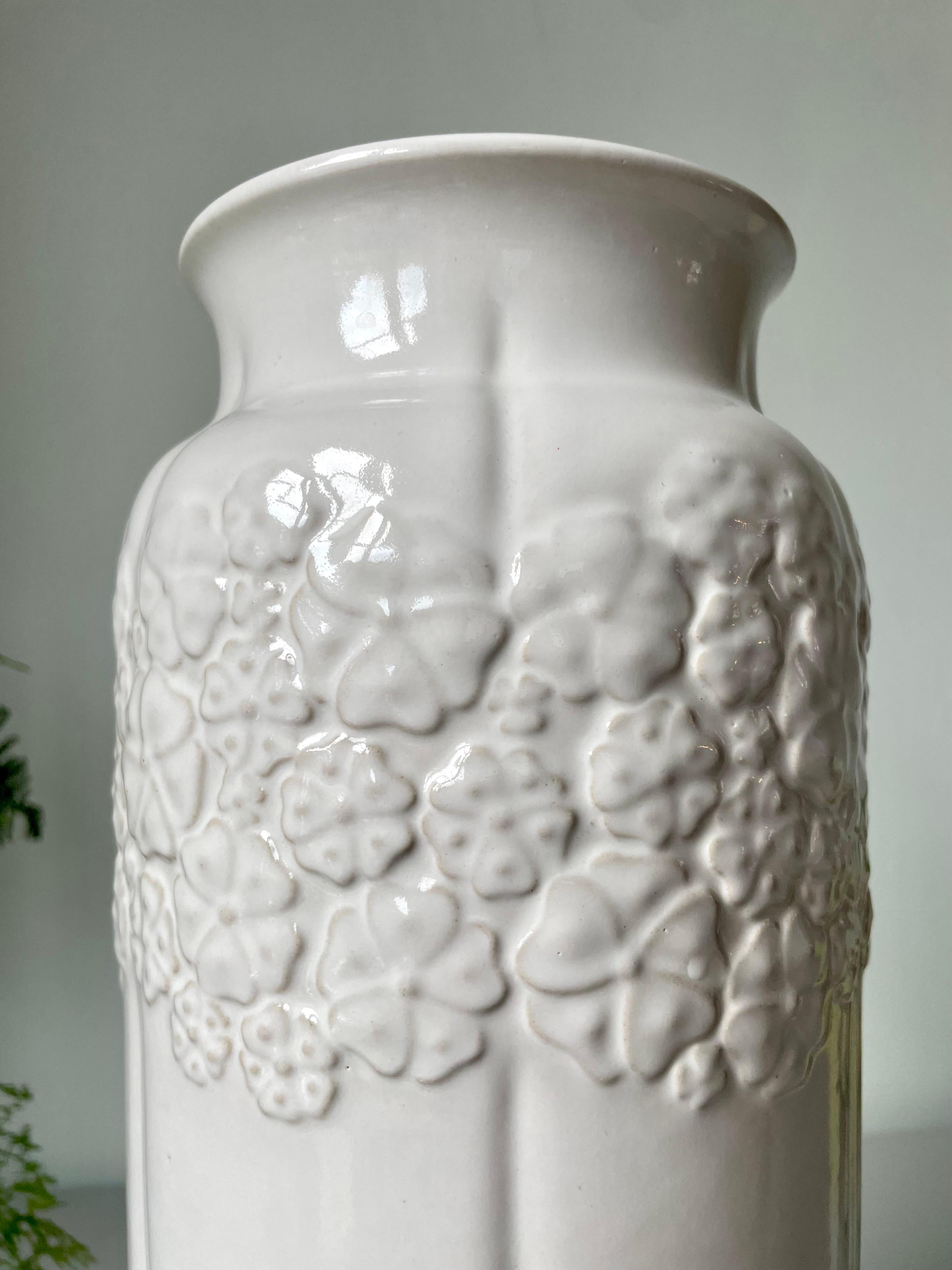 Bay Keramik Tall White Modernist Floor Vase With Organic Decor, 1970s For Sale 5