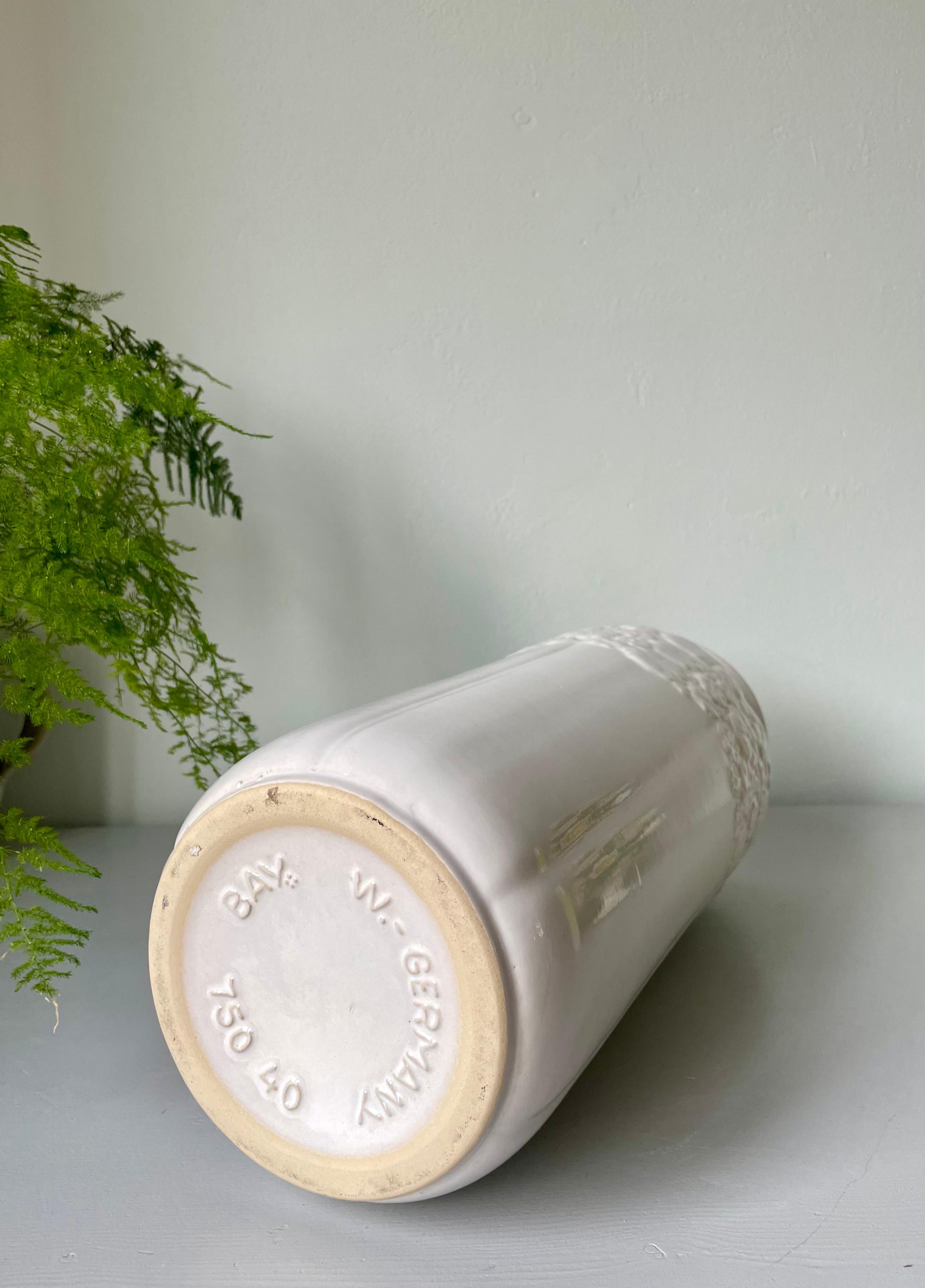 Bay Keramik Tall White Modernist Floor Vase With Organic Decor, 1970s For Sale 7