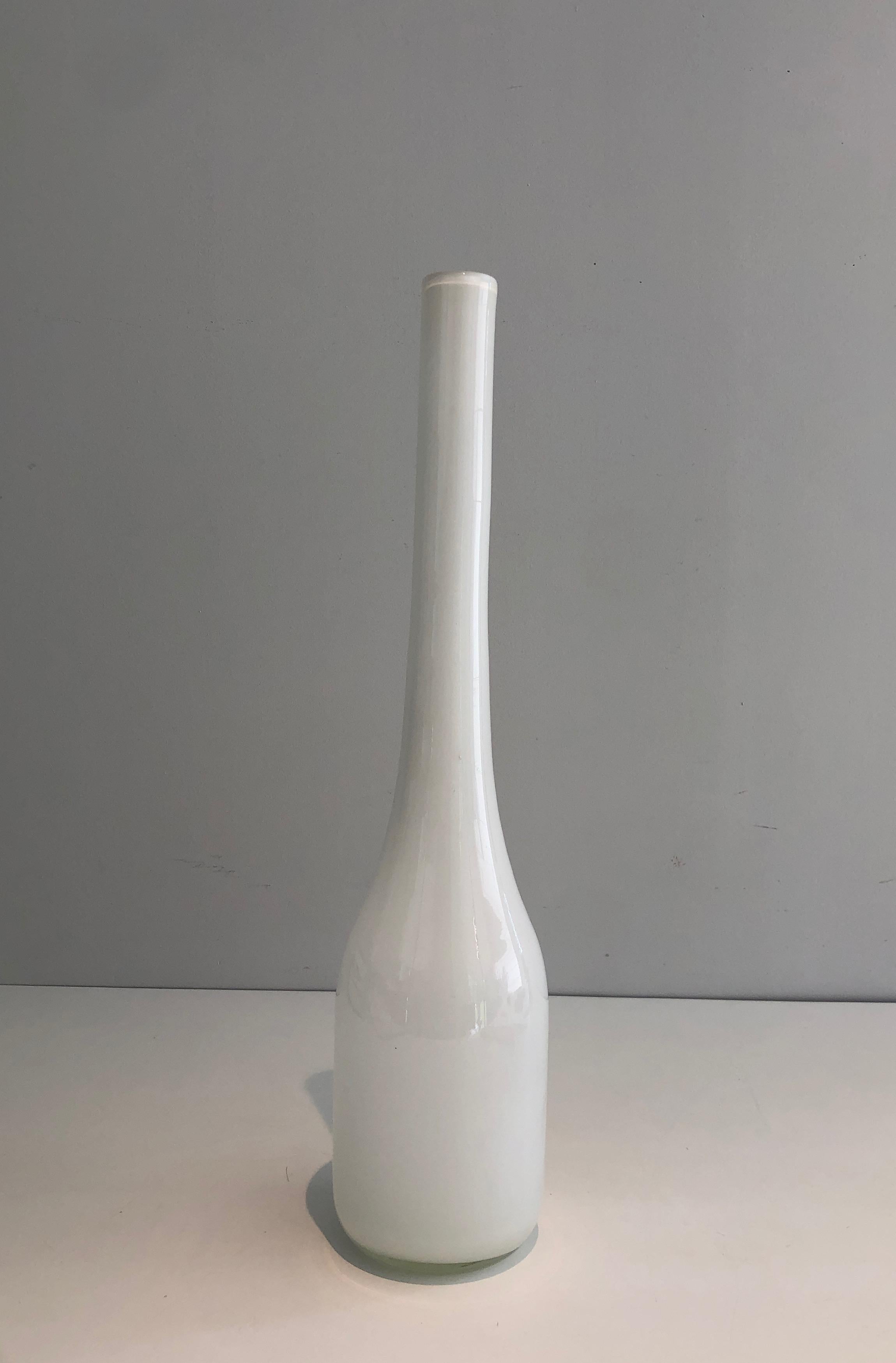 Mid-Century Modern Tall White Opaline Glass Vase, French Work, Circa 1970 For Sale