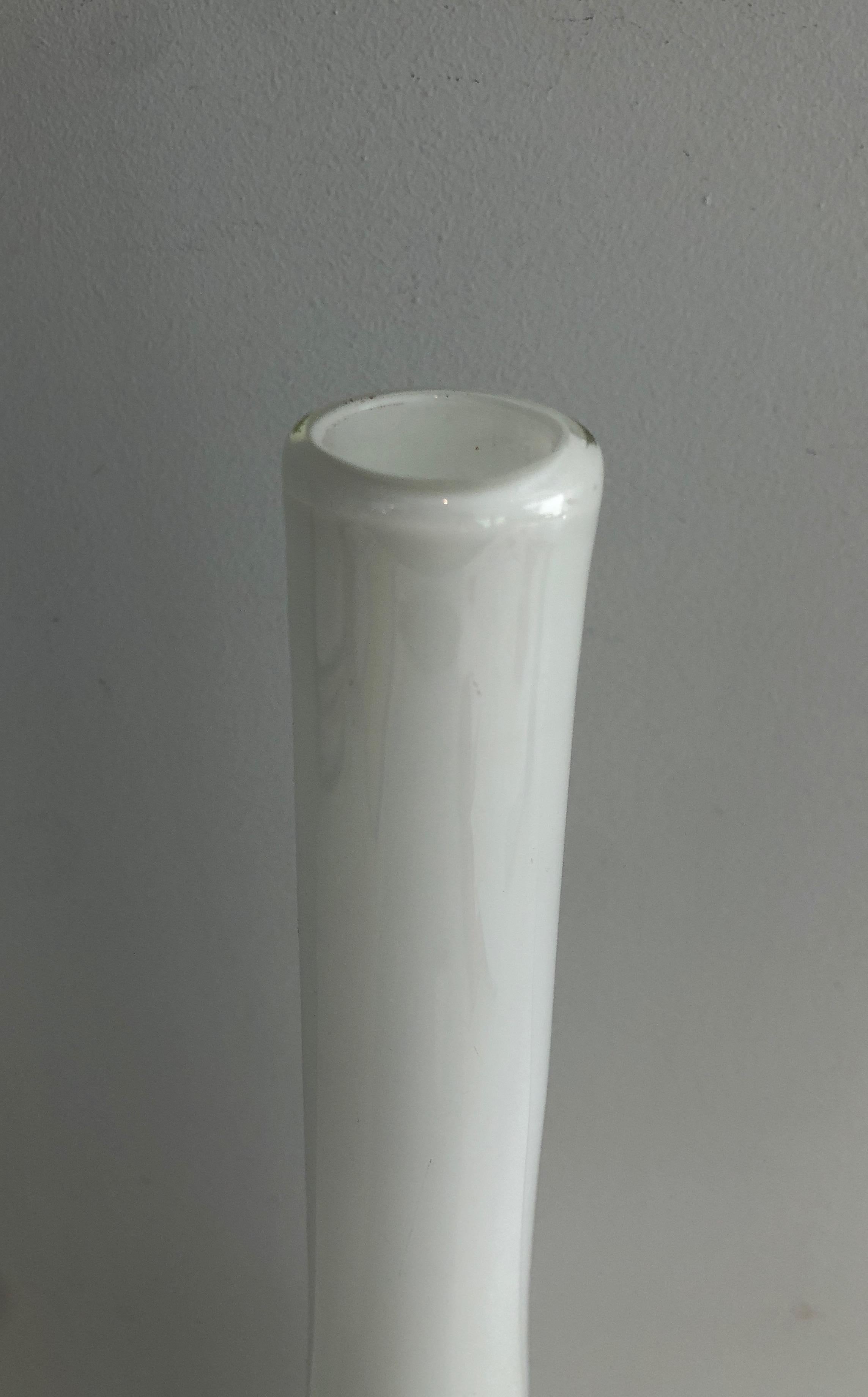 Late 20th Century Tall White Opaline Glass Vase, French Work, Circa 1970 For Sale