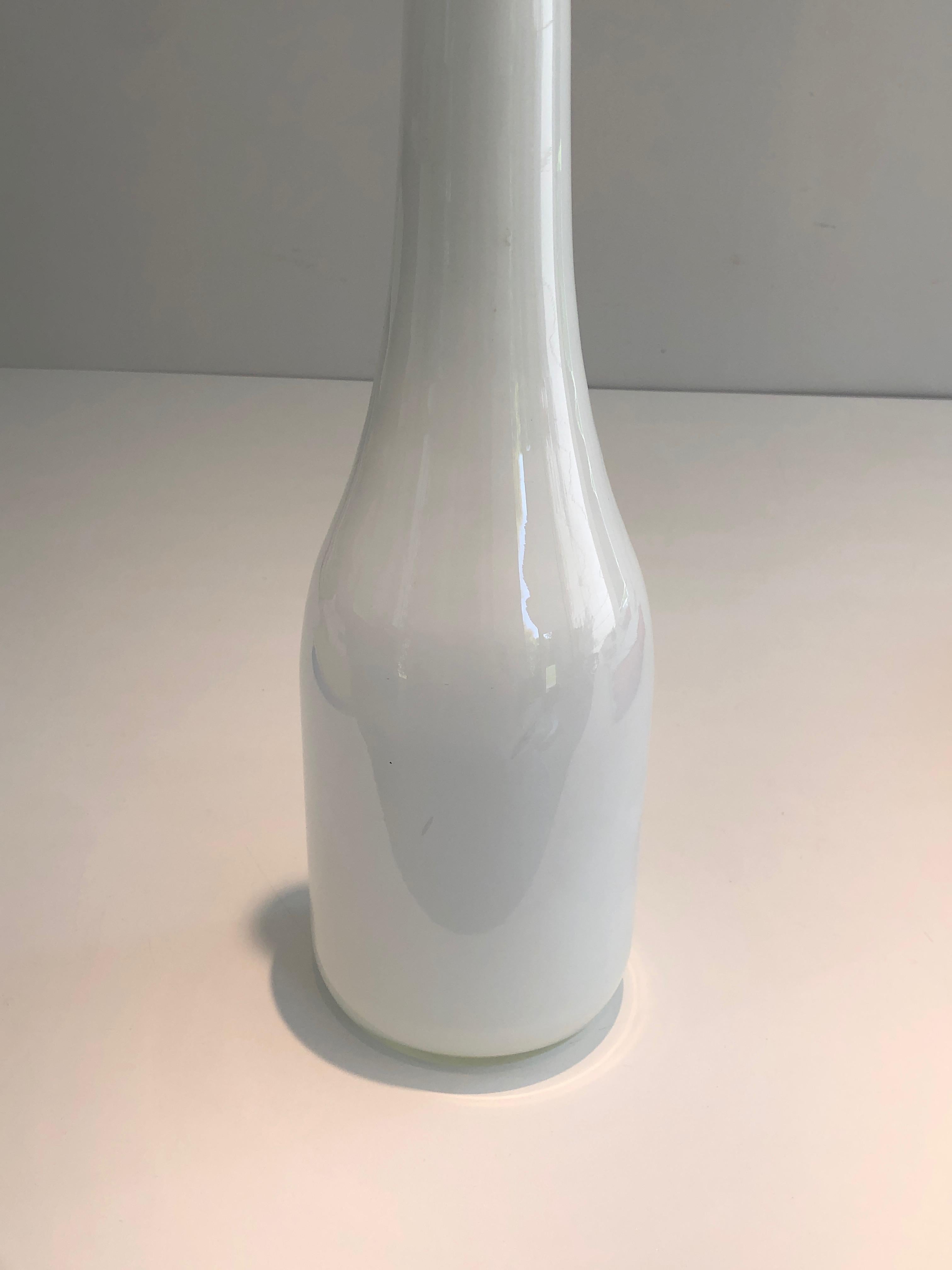 Tall White Opaline Glass Vase, French Work, Circa 1970 For Sale 1