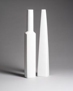 Tall White Porcelain Vase Duo by Hans Theo Baumann and Erich Wilhelm John for Ro