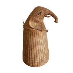 Tall Wicker and Rattan Decorative Elephant Storage Basket after Mario Torres