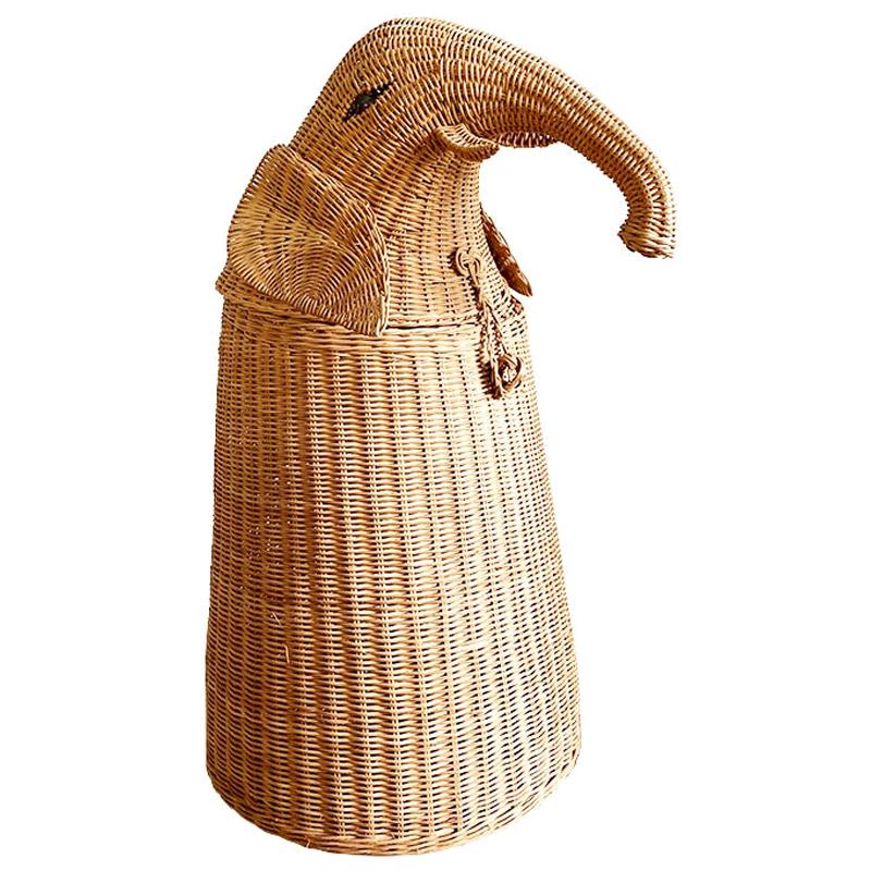 Tall Wicker and Rattan Decorative Elephant Storage Basket after Mario Torres