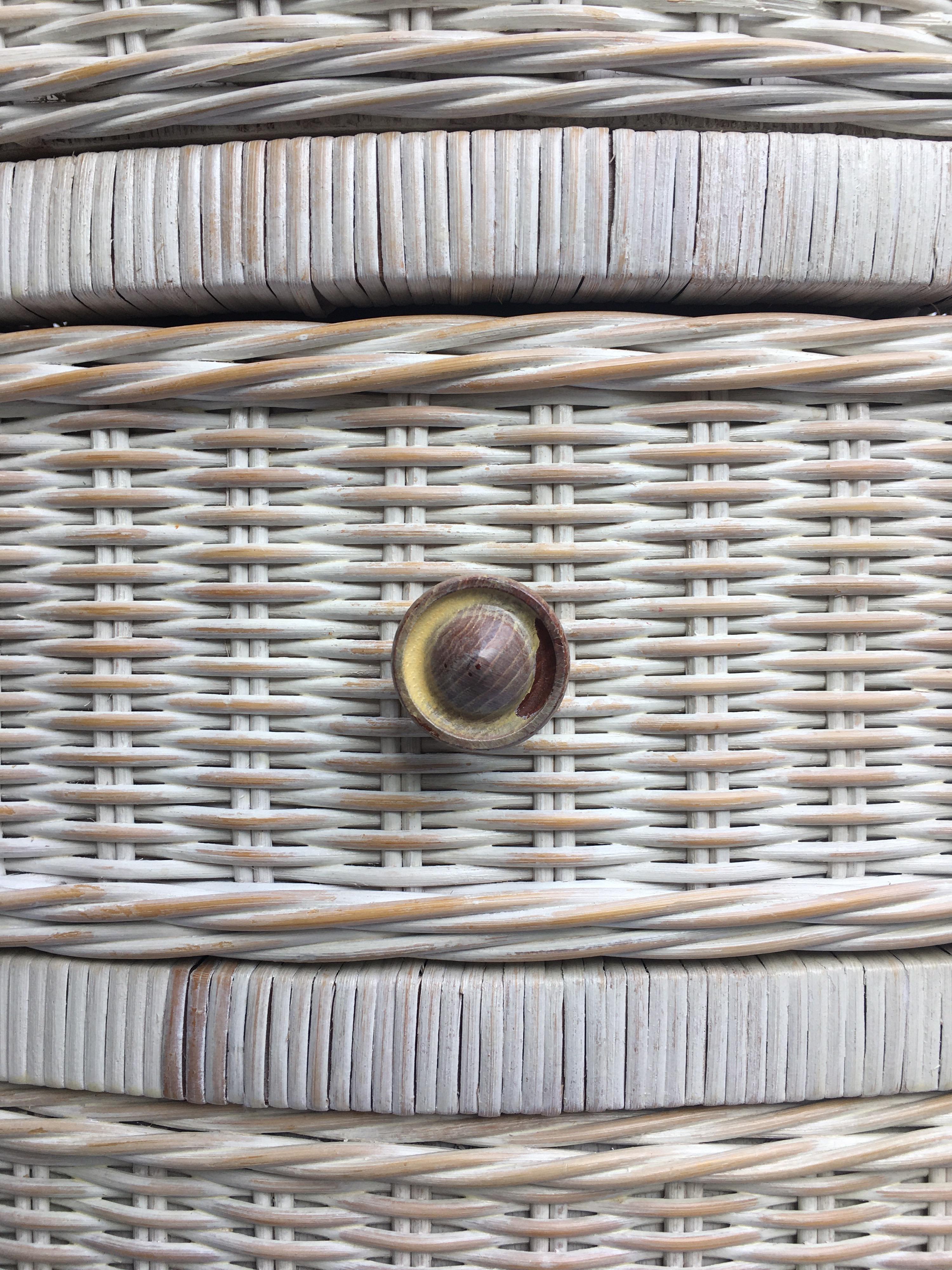 Mid-Century Modern Tall Wicker Curved Serpentine Lingerie Chest of Drawers