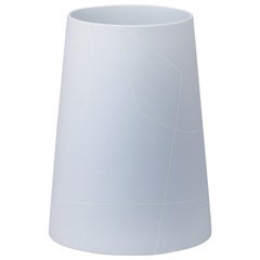 Tall Light Grey Conical Ceramic Vase with Graphic Line Pattern