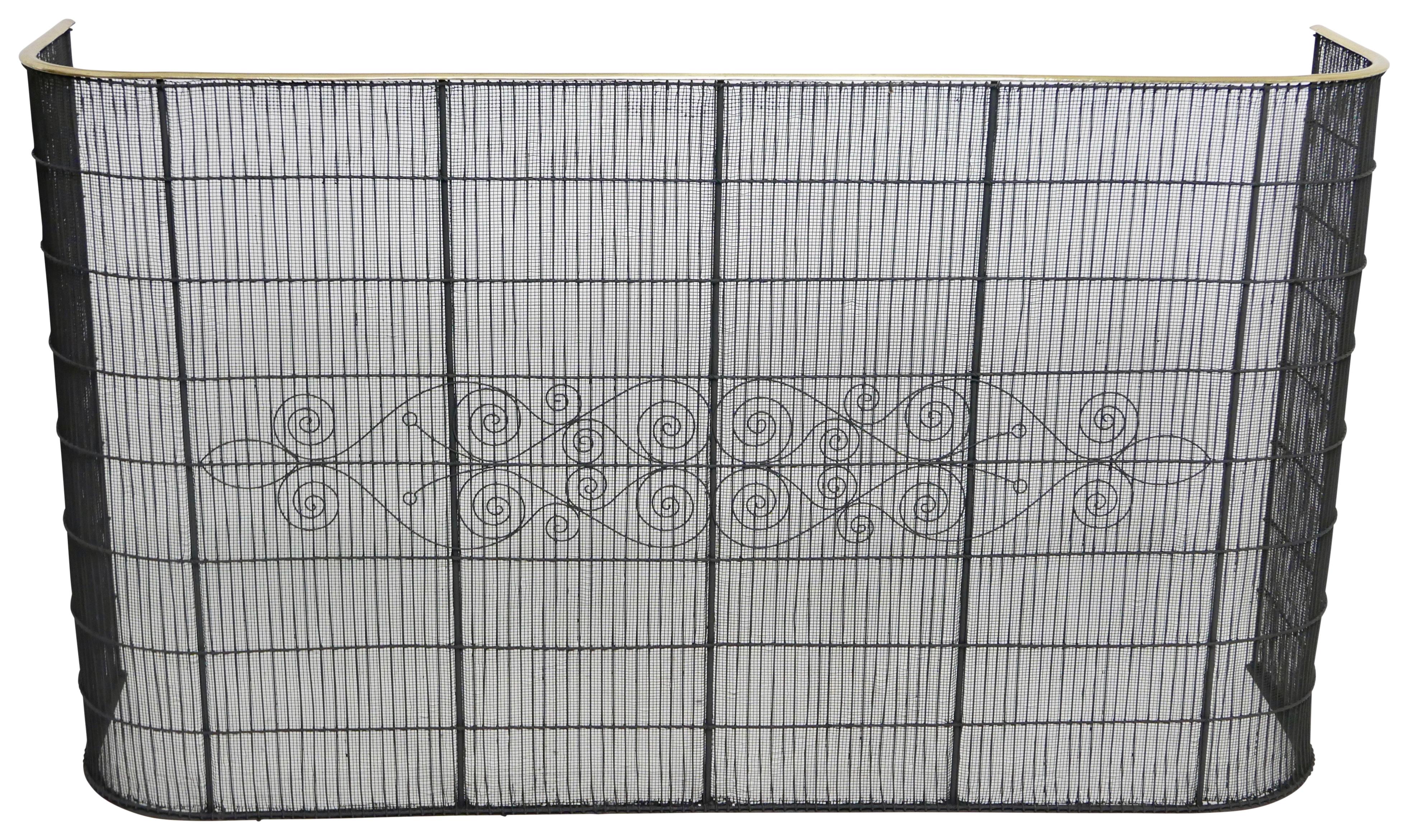 A Georgian period tall and wide wire mesh with brass trim fire screen.
English, circa 1840.