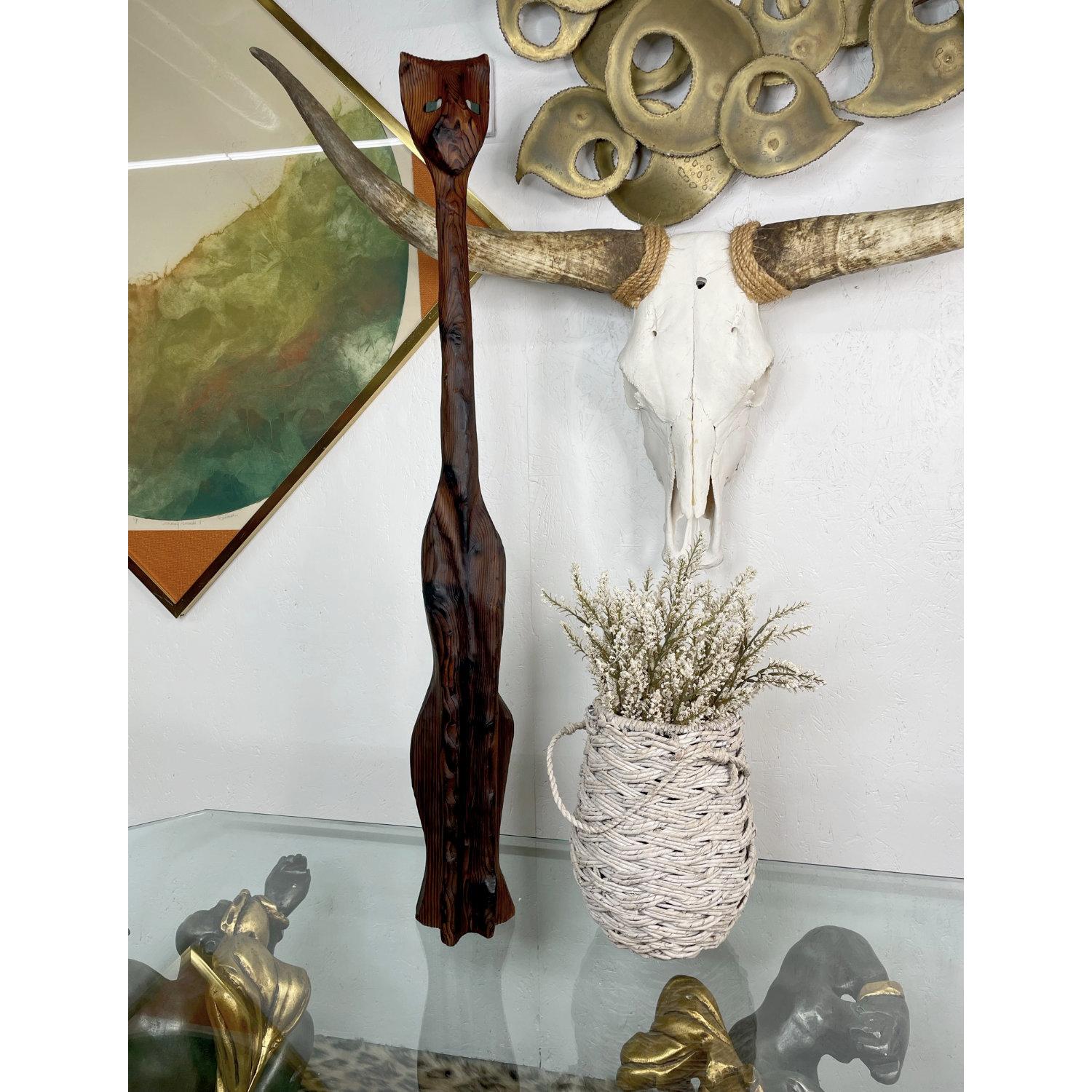 Mid-Century Modern Tall Witco Cedar Wood Carved Siamese Tiki Cat Sculpture