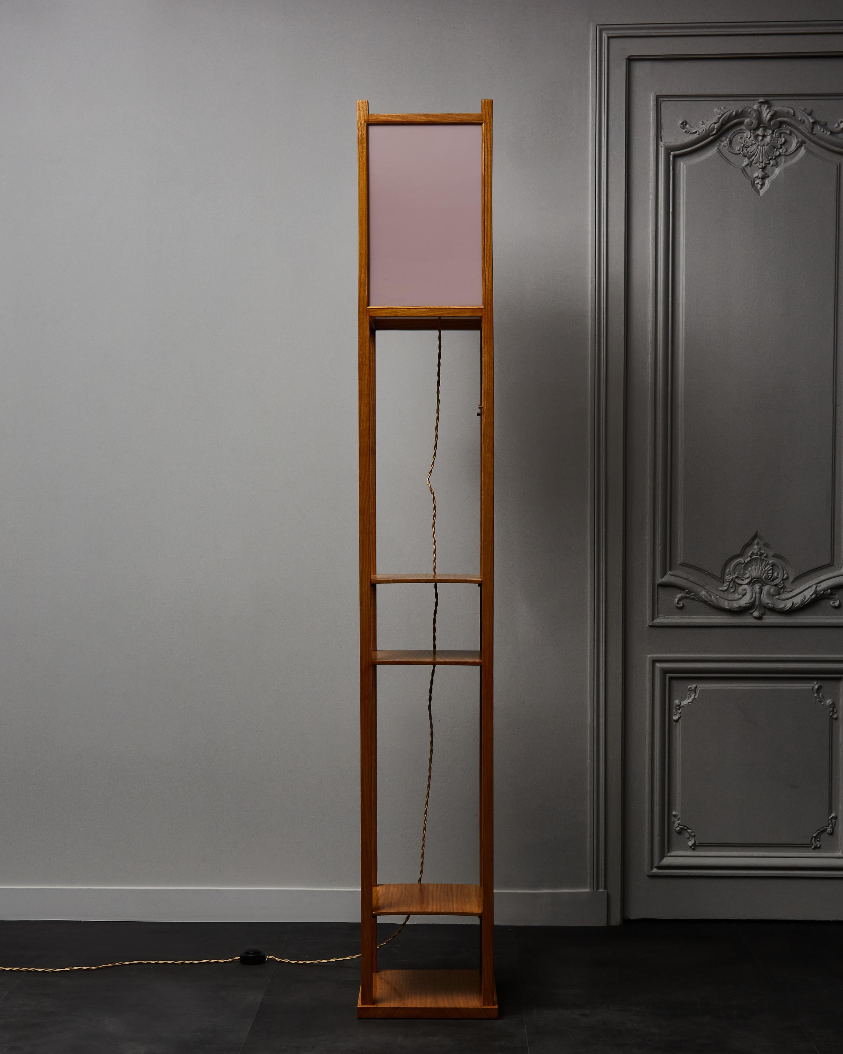 Mid-Century Modern Tall Wood and Glass Japan Inspired Floor Lamp