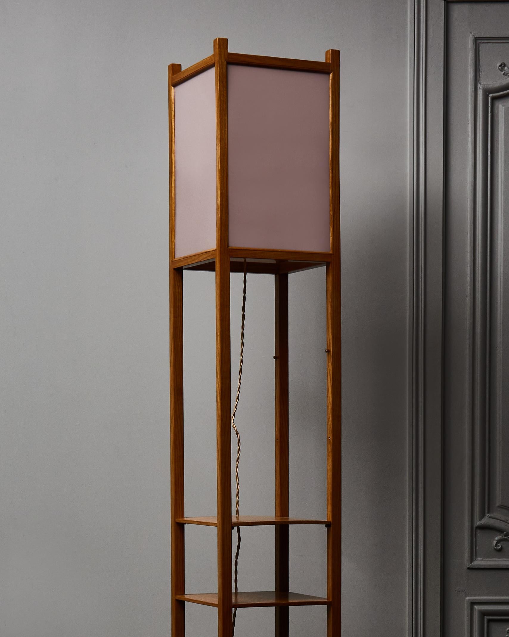Italian Tall Wood and Glass Japan Inspired Floor Lamp
