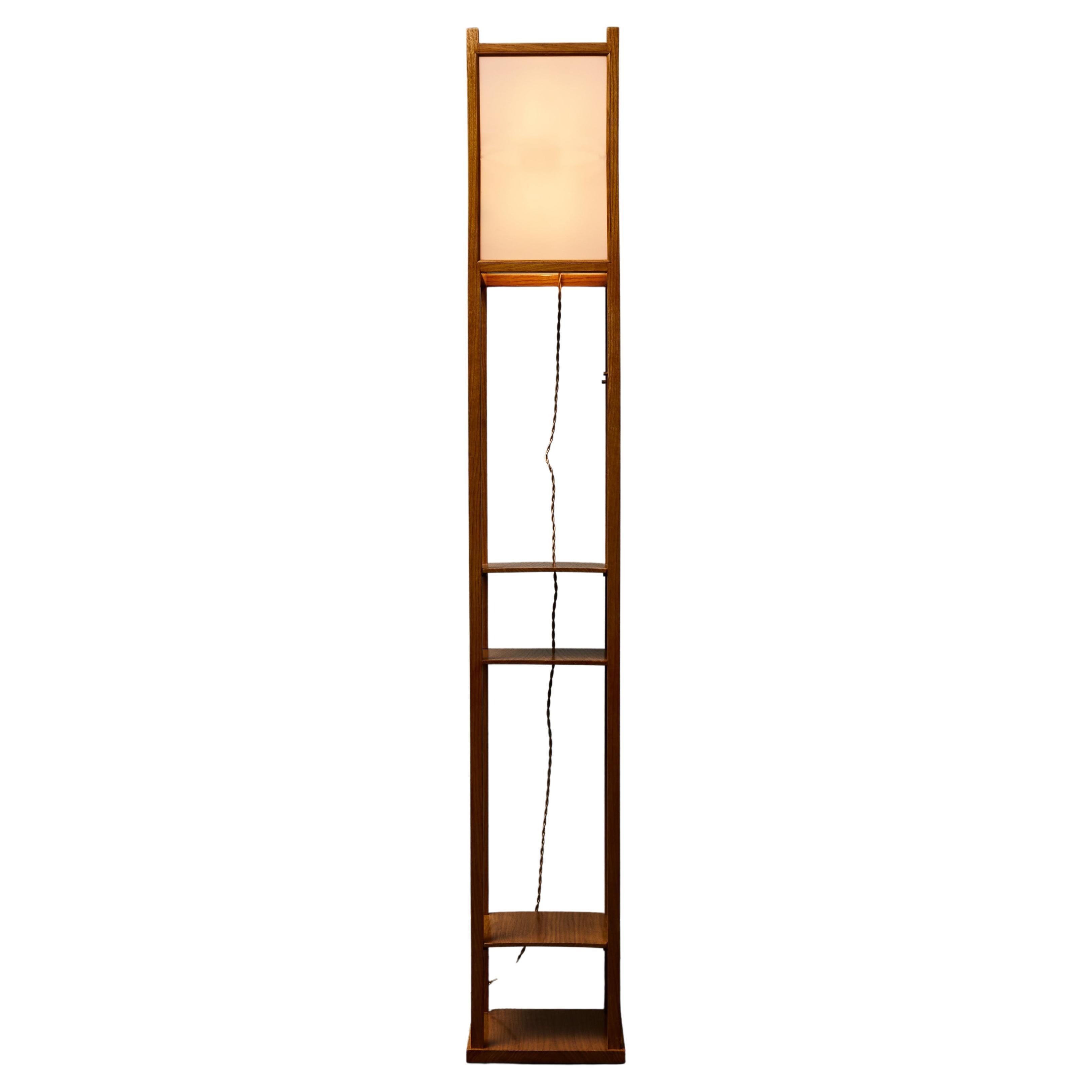 Tall Wood and Glass Japan Inspired Floor Lamp