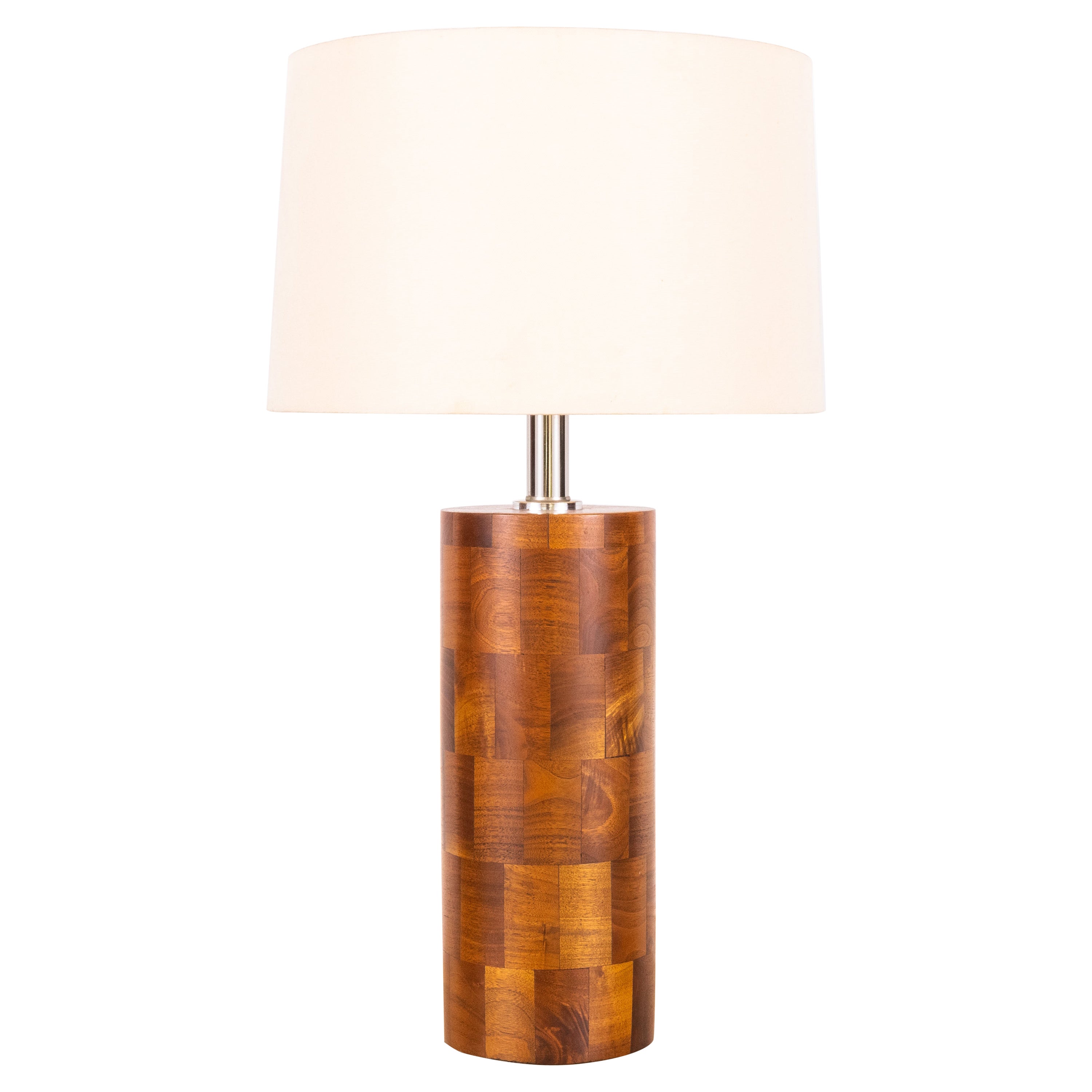 Große Säulenlampe aus Holzblock mit Leinenschirm von Amter Craft im Angebot