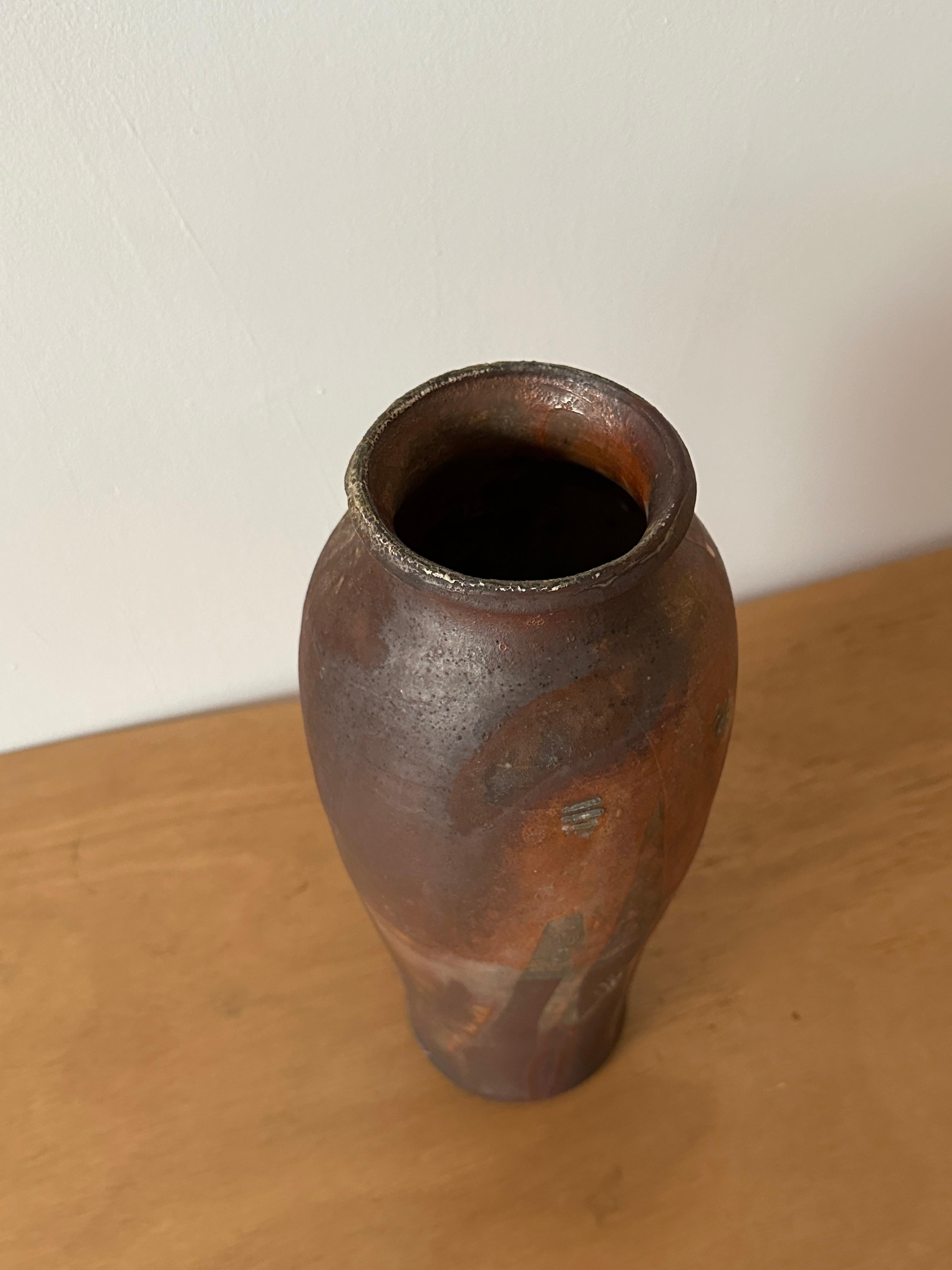 Contemporary Tall Wood-Fired Ceramic Vase For Sale