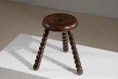 Tall Wood Tripod Stool, France ca 1950