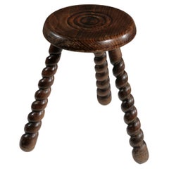 Tall Wood Tripod Stool, France ca 1950