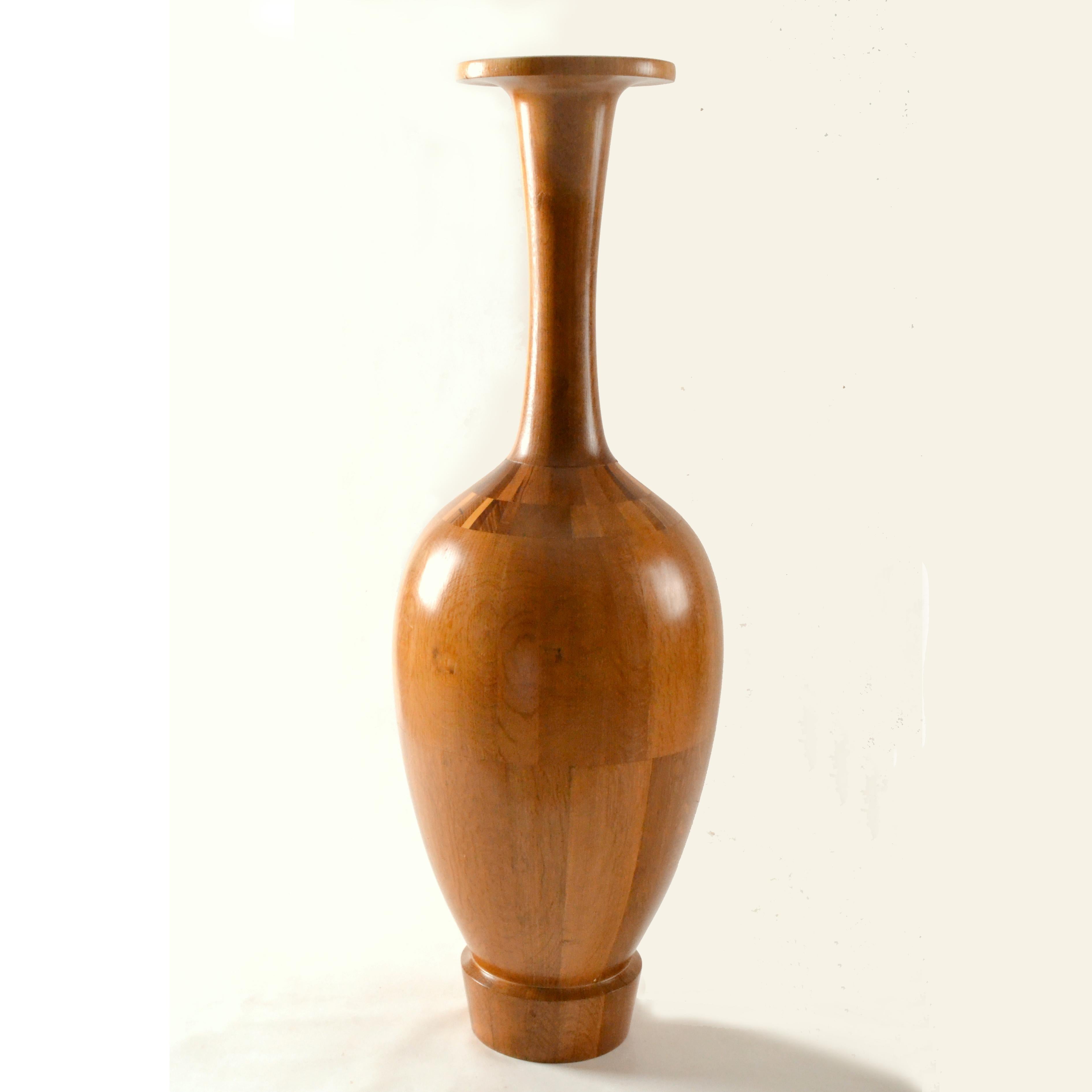 Mid-Century Modern Tall Wooden Vase by Maurice Bonami, Attributed to De Coene Frères For Sale