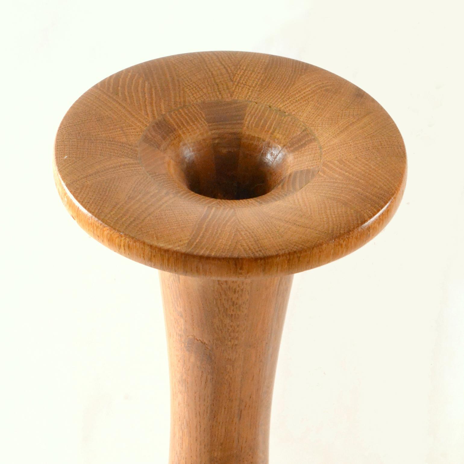 Turned Tall Wooden Vase by Maurice Bonami, Attributed to De Coene Frères For Sale