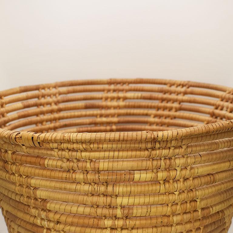 Folk Art Tall Woven Natural Fiber Basket For Sale