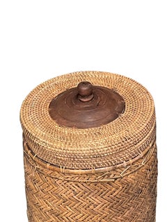 Tall Woven Wicker Lidded Basket, Indonesia, Contemporary