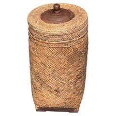 Tall Woven Wicker Lidded Basket, Indonesia, Contemporary