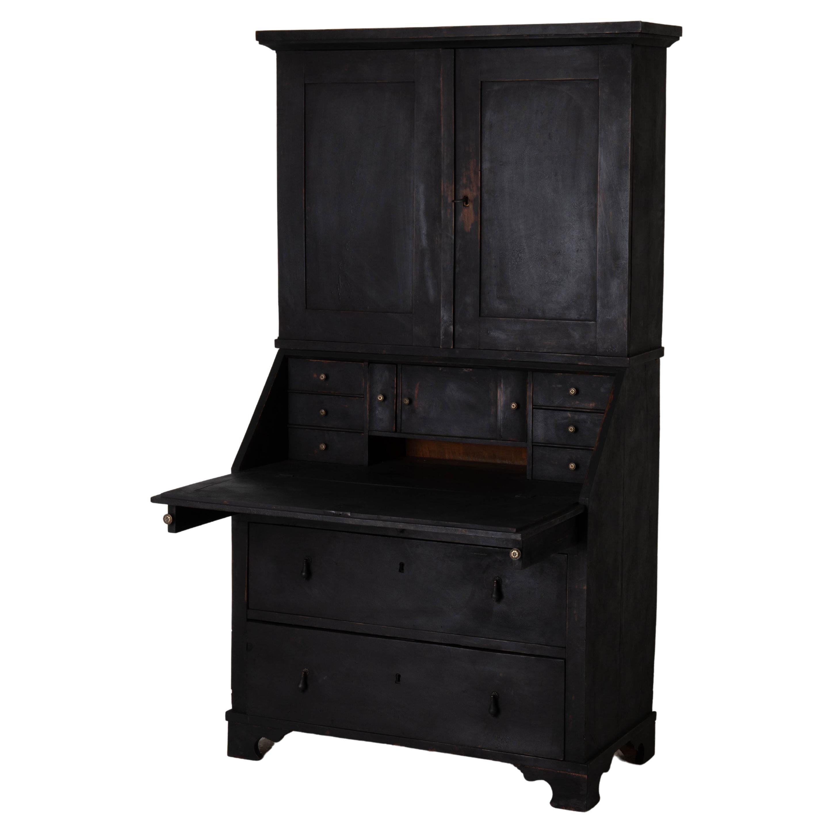 Tall Writing Desk Secretary Swedish Black 19th Century Sweden