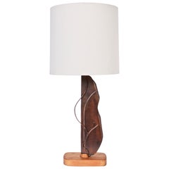 Tall Yasha Heifetz Abstract Copper & Bleached Mahogany Table Lamp, circa 1950