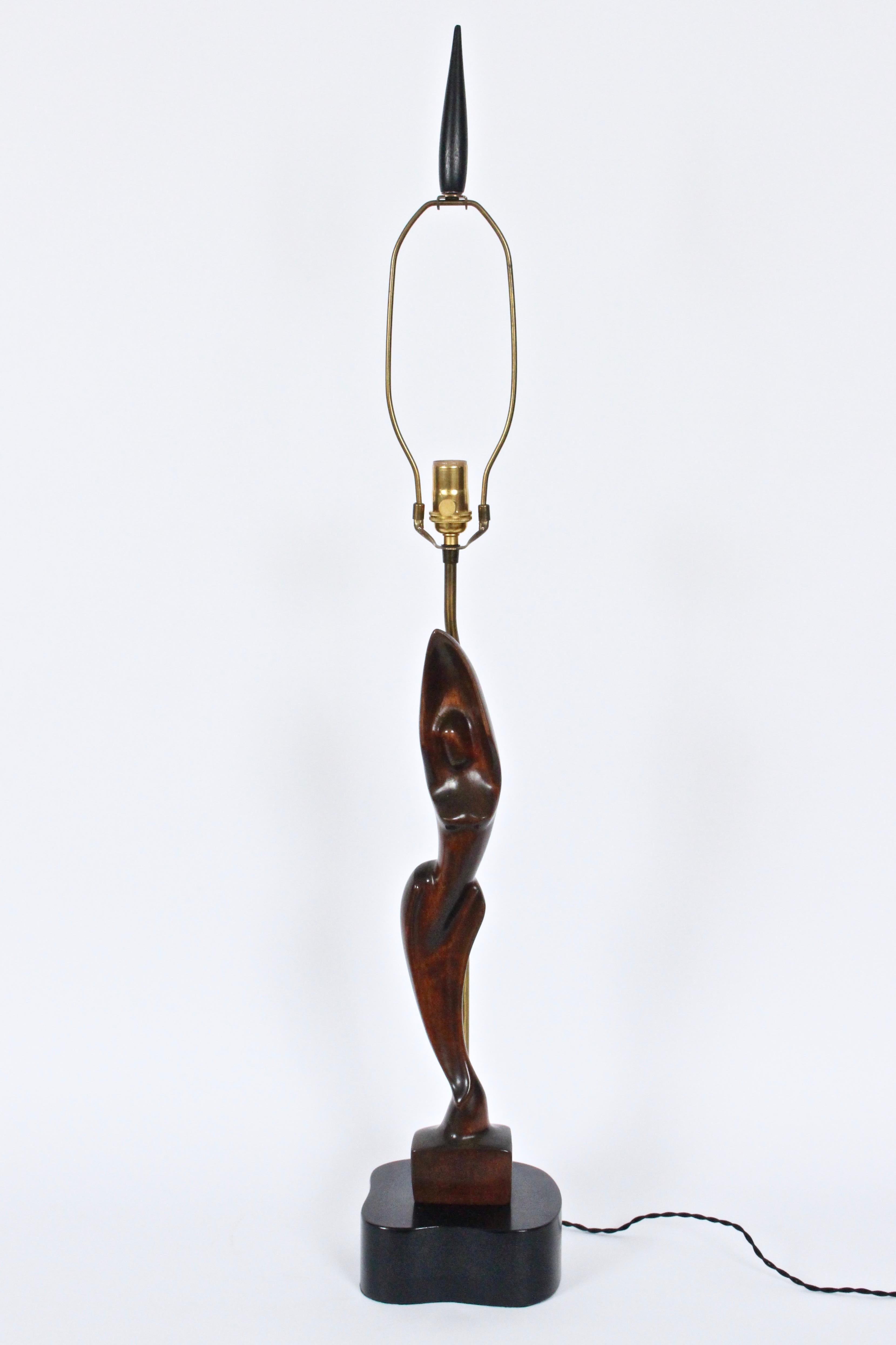 Große handgefertigte Yasha Heifetz-Mahagoni-Tischlampe „Figural“, um 1950 im Angebot 3