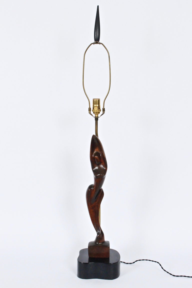 Tall Yasha Heifetz Mahogany Figural Table Lamp, Circa 1950 For Sale 3