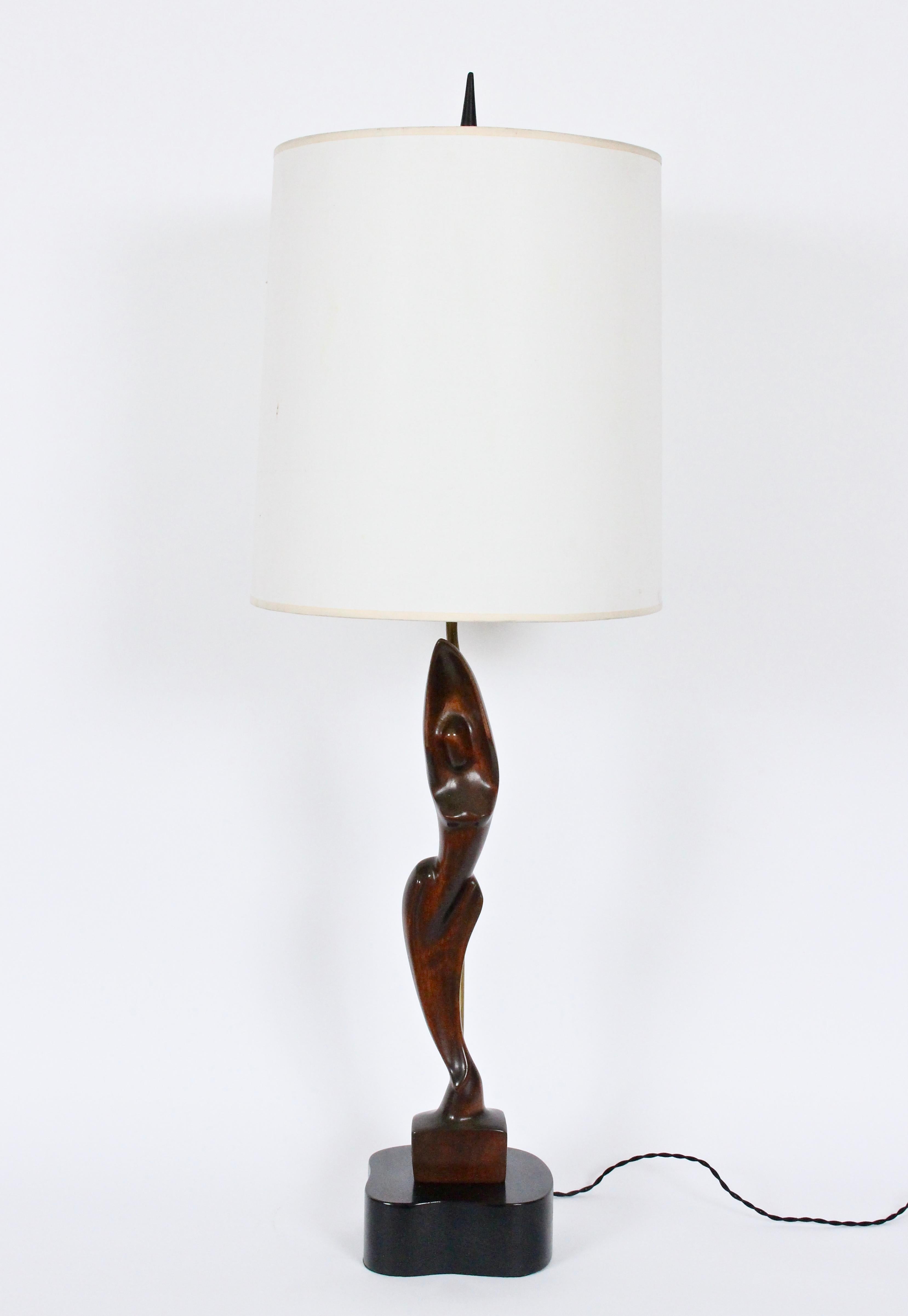 Große handgefertigte Yasha Heifetz-Mahagoni-Tischlampe „Figural“, um 1950 im Angebot 4