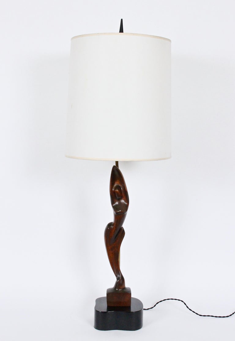 Tall Yasha Heifetz Mahogany Figural Table Lamp, Circa 1950 For Sale 4