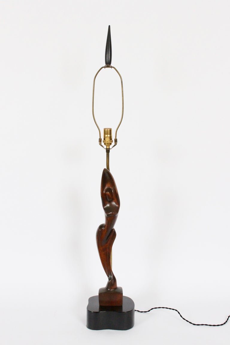 American Tall Yasha Heifetz Mahogany Figural Table Lamp, Circa 1950 For Sale
