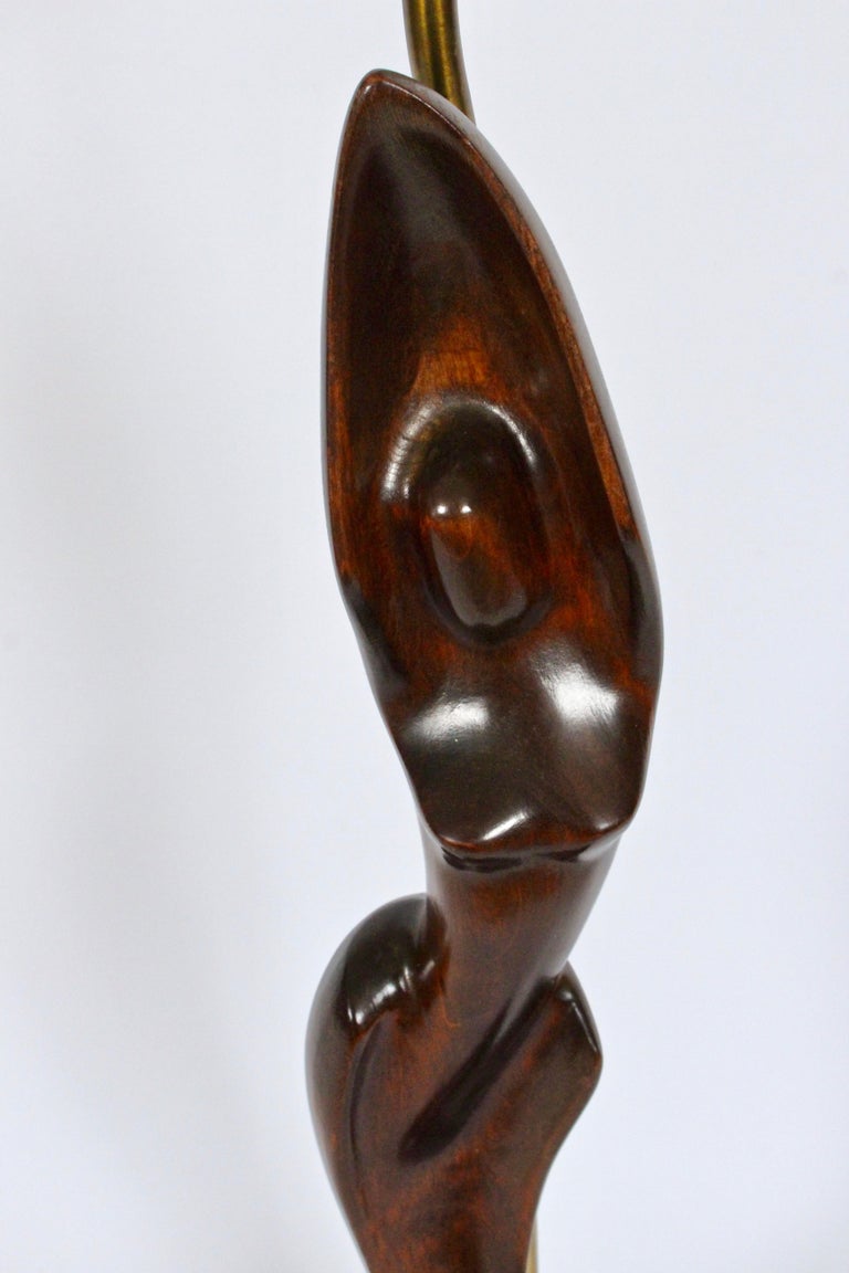 Mid-20th Century Tall Yasha Heifetz Mahogany Figural Table Lamp, Circa 1950 For Sale
