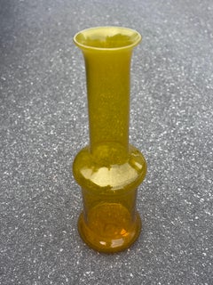 Tall Yellow Blenko Vase, Wayne Husted model 5717 acid etched signature