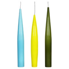 Lampada a sospensione alta in vetro giallo di Gino Vistosi Murano, Italia, anni '60