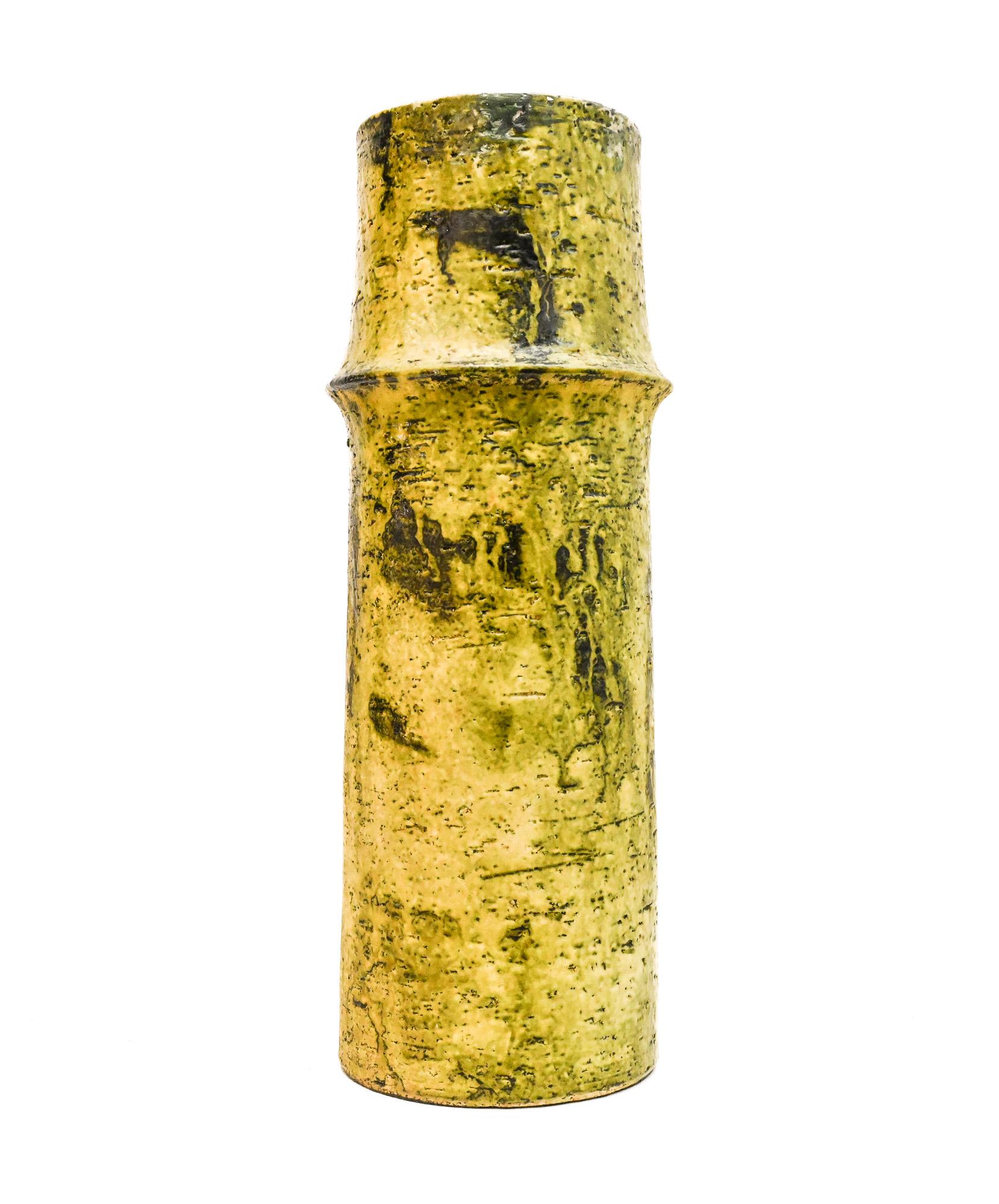 Italian Tall yellow/green vase by Marcello Fantoni Italy For Sale