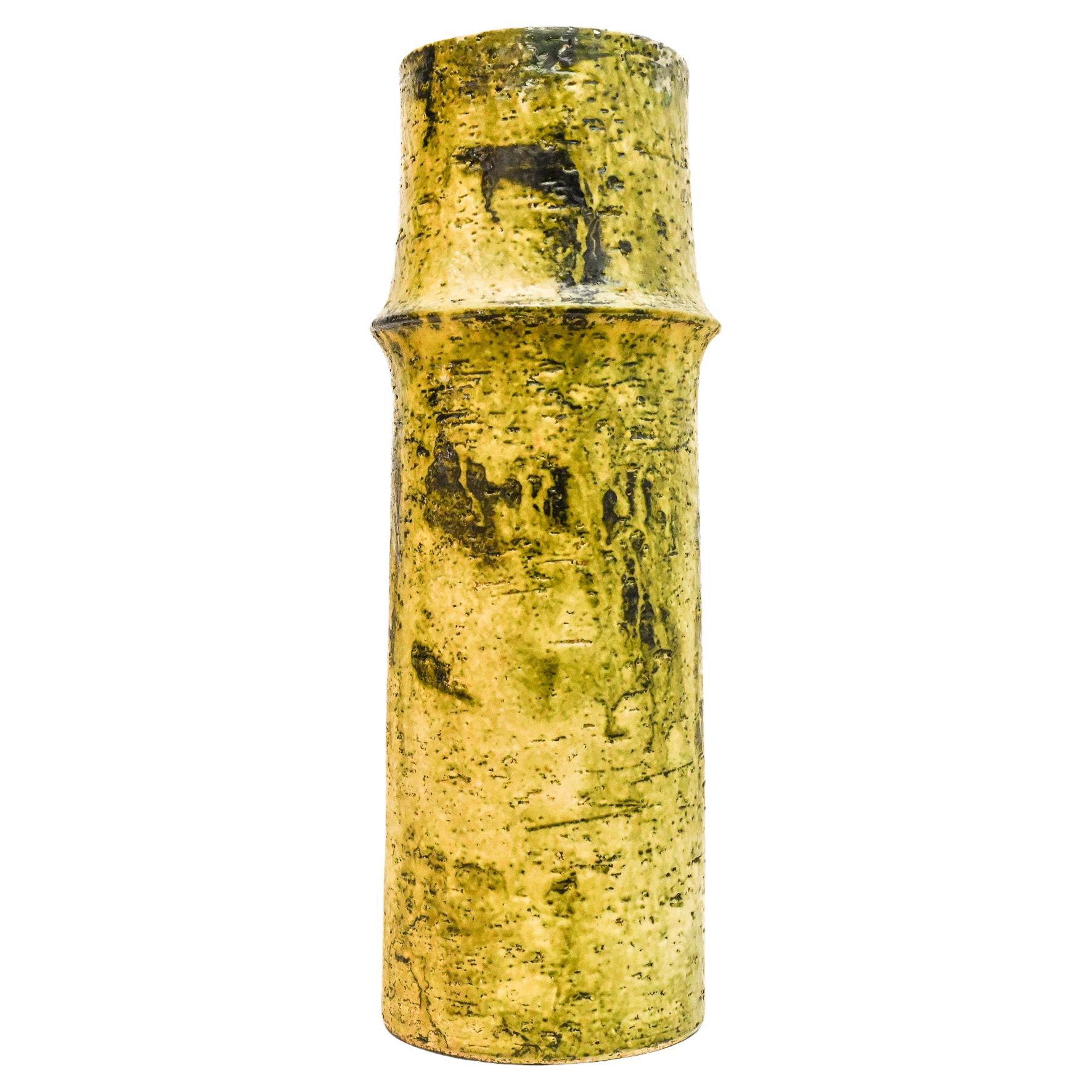 Tall yellow/green vase by Marcello Fantoni Italy For Sale