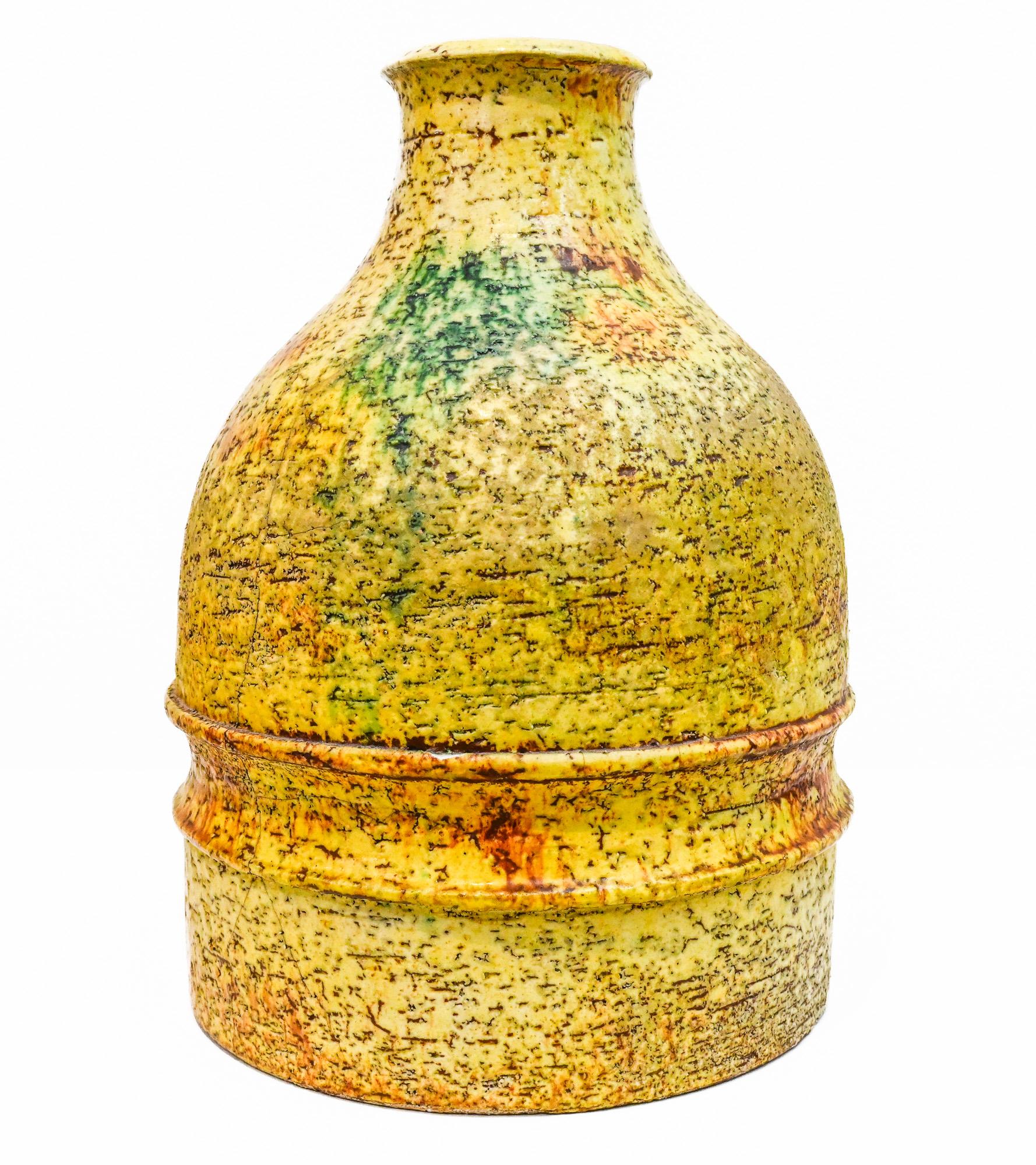 Tall yellow round vase by Marcello Fantoni Italy For Sale 1