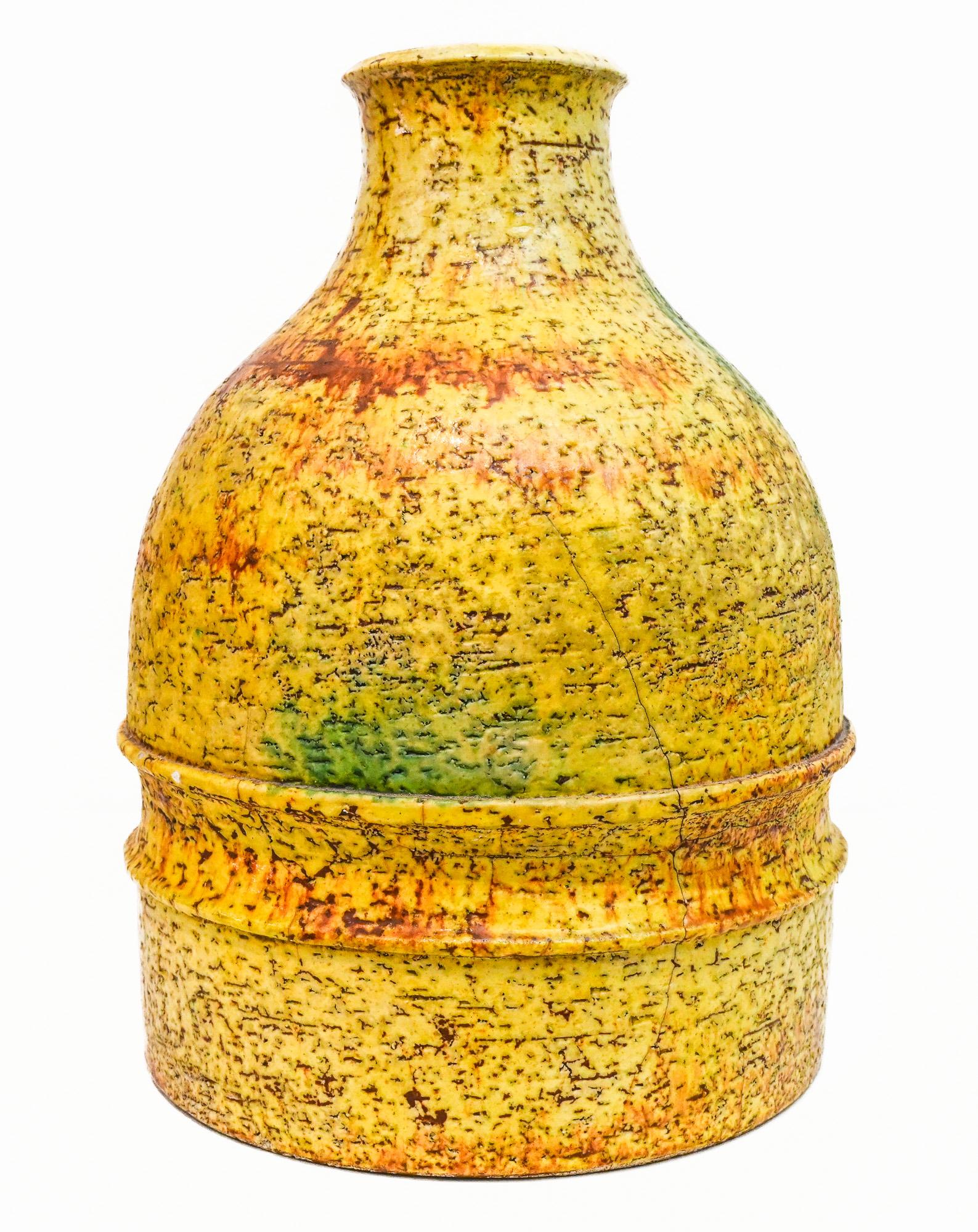 Tall yellow round vase by Marcello Fantoni Italy For Sale 2