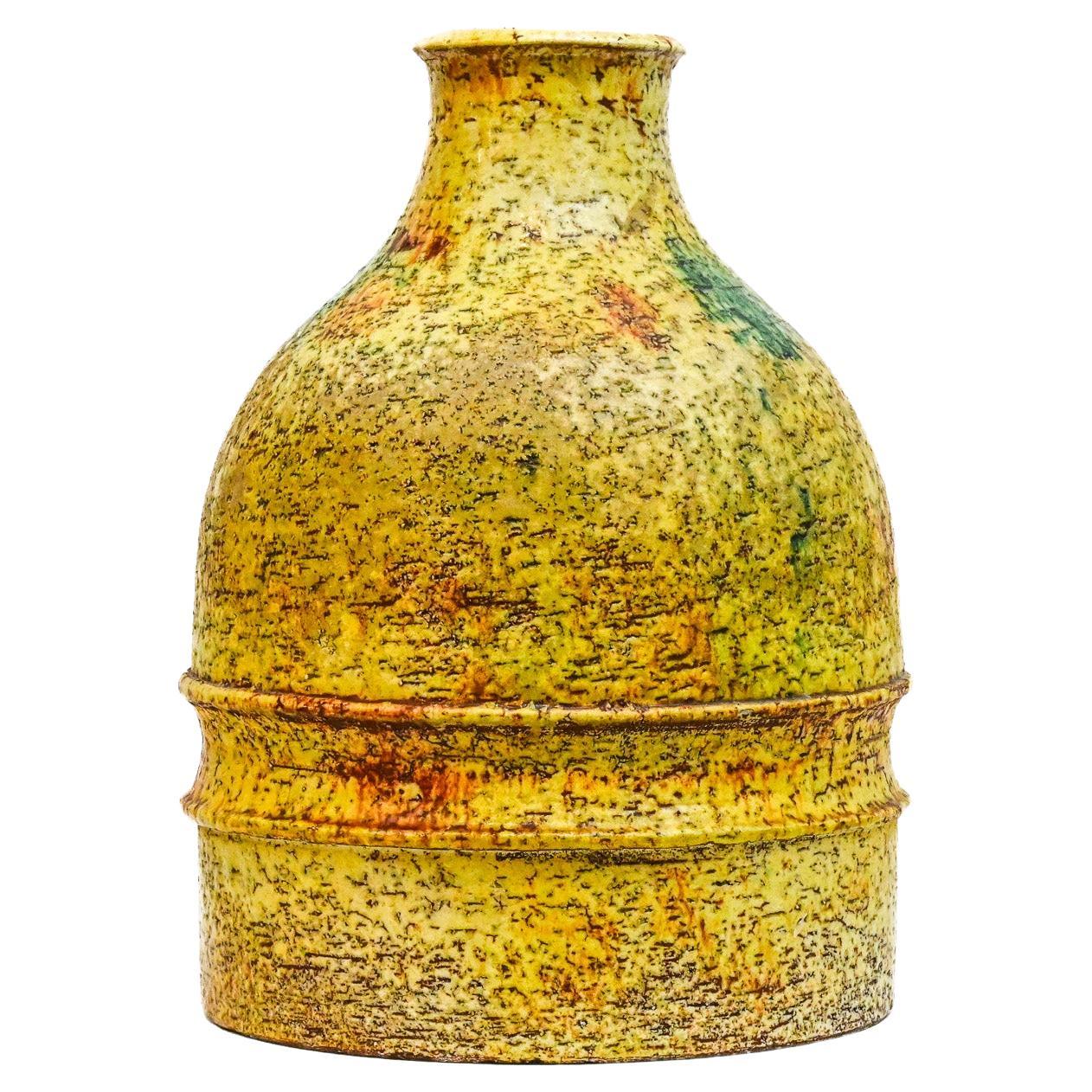 Tall yellow round vase by Marcello Fantoni Italy For Sale