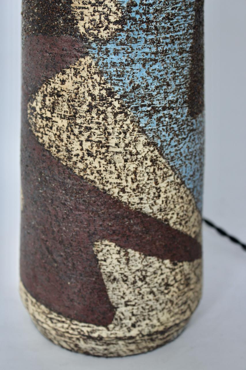 Tall Zaalberg Pottery Blue & Brown Palette Glazed Pottery Table Lamp, 1950's For Sale 7