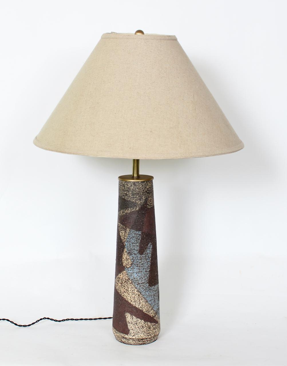 Tall Zaalberg Pottery Blue & Brown Palette Glazed Pottery Table Lamp, 1950's For Sale 11