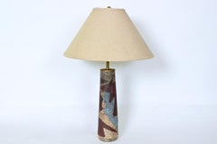 Grande lampe de table en poterie Zaalberg émaillée bleu, taupe et marron, années 1950