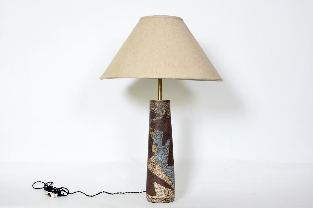 Tall Zaalberg Pottery Blue & Brown Palette Glazed Pottery Table Lamp, 1950's For Sale 12