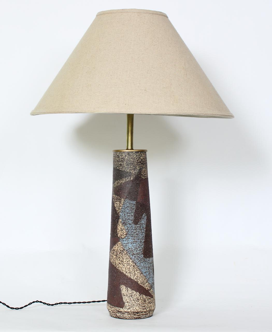Dutch Tall Zaalberg Pottery Blue & Brown Palette Glazed Pottery Table Lamp, 1950's For Sale