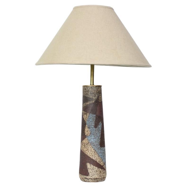 Tall Zaalberg Pottery Blue & Brown Palette Glazed Pottery Table Lamp, 1950's For Sale